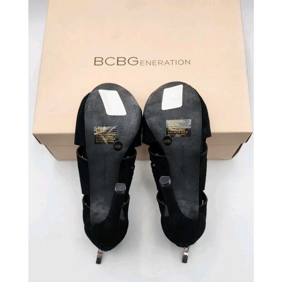 BCBGeneration Women's Morocco Black Suede High Heel Strap Shoes Size 6.5 In Box - Picture 4 of 16